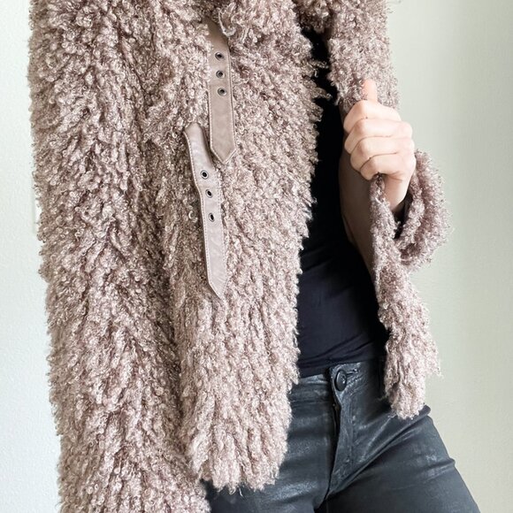 Bisou Bisou by Michele Bohbot Mauve Faux Fur Teddy Moto Jacket | Funnel Neck - Picture 3 of 9